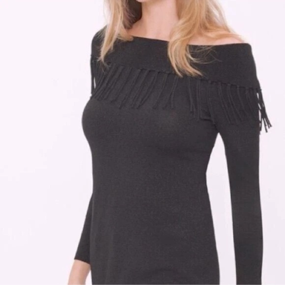 White House Black Market Black Metallic Sweater Dress - Picture 6 of 10